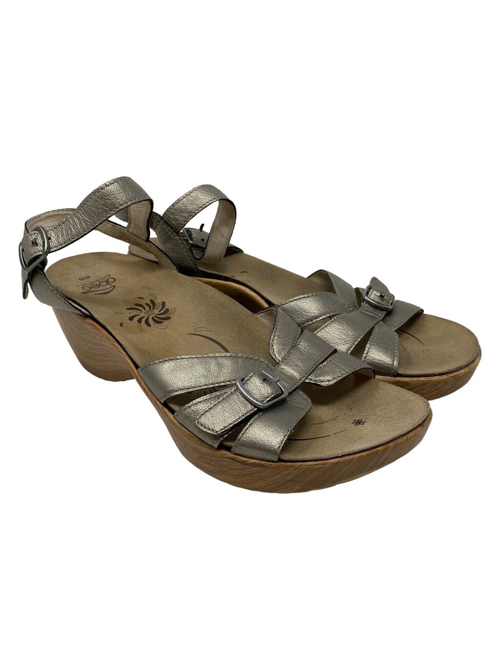 Abeo Women's Size 9 Neutral Sandals Slingback Platform Heel Metallic Pewter